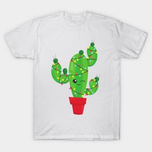 Christmas Cactus, Christmas Lights, Cute Cactus T-Shirt